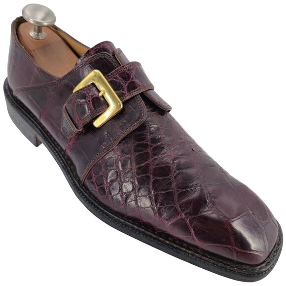 Vintage David Eden Exotic Alligator Burgundy Monk Strap Loafer Men 12 Dress Shoe - Picture 1 of 12